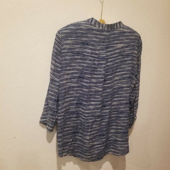 New JCP Women's XL Button Down Shirt Top Long Sleeves Blouse Dot Stripe EST Blue - Picture 2 of 8